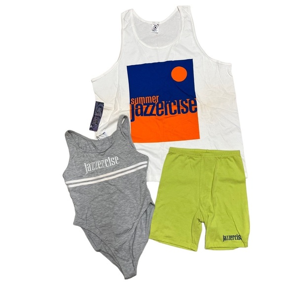 Vintage Tops - Vintage 90’s Jazzercize Bodysuit, Bike Shorts & Tank Top Lot